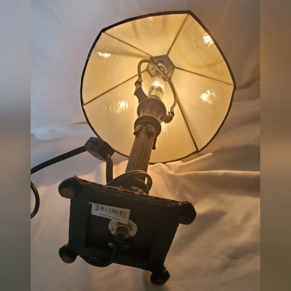 Dennis East International Vtg 2002 Floral Table Lamp Painted Shade Tiffany Style